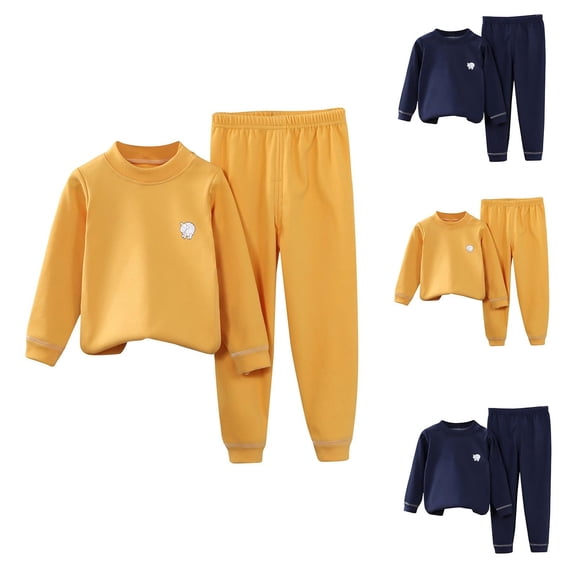 Swuxness Toddler Pajama Long Sleeve Two Piece Sets, Fall Outfit Sets for Kids, Small and Medium Children's Casual Clothes Sweatshirt Two Piece Set Yellow, 1 Years