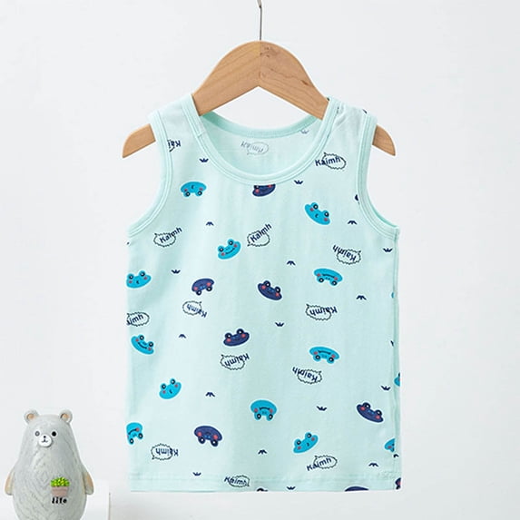 Swuxness Toddler Print Sleeveless Crew Neck Racerback Tank Top Summer Breathable Wicking Casual Top Green, 5-6 Years