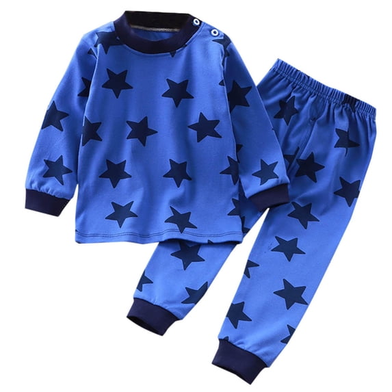 Swuxness Toddler Round Neck Top Set, Kids Long Sleeved Sets, Child Spring Printing Pants Long Sleeve Round-Neck Blouses Sets Blue, 140