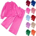 thumbnail image 1 of Swuxness Girls 2-Piece Outfits Suits Long Sleeve Dress Shirts with Pants Lapel Fashion Casual Wear, 1 of 5