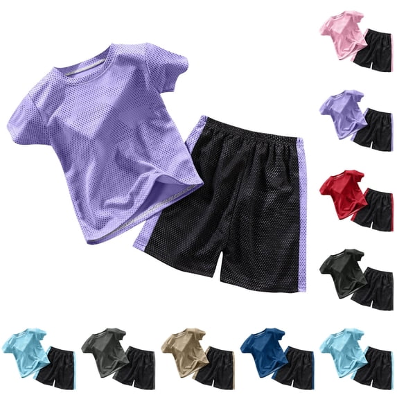 Swuxness Toddler Short Sleeve 2 Piece Suits Summer Casual Round Neck Tops and Short Pants