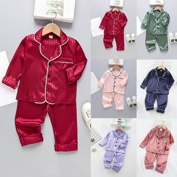 Swuxness Toddler Silk Home Set, Plus Size Sets for Kids, Children's Silk Printed Home Clothing Color Ding Imitation Silk Long Sleeved V-neck+long Pants Pink, 4 Years