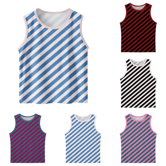 Swuxness Toddler Sleeveless Stripe Print Crew Neck Tank Summer Casual Breathable Stylish Basic Top Blue, 12-13 Years