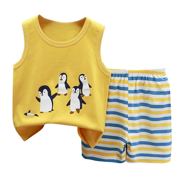 Swuxness Toddler Sleeveless Tank Top 2-piece Sets, Kids Summmer Outfits Sets, Children's Casual Men's and Women's Sleeveless Set Pullover Yellow, 100