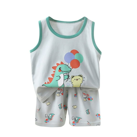 Swuxness Toddler Sleeveless Tank Top 2-piece Sets, Kids Summmer Outfits Sets, Fashion Boys' Casual Sleeveless Round Neck Collar Botton Printed Short Pants Sets Light Blue, 3 Years