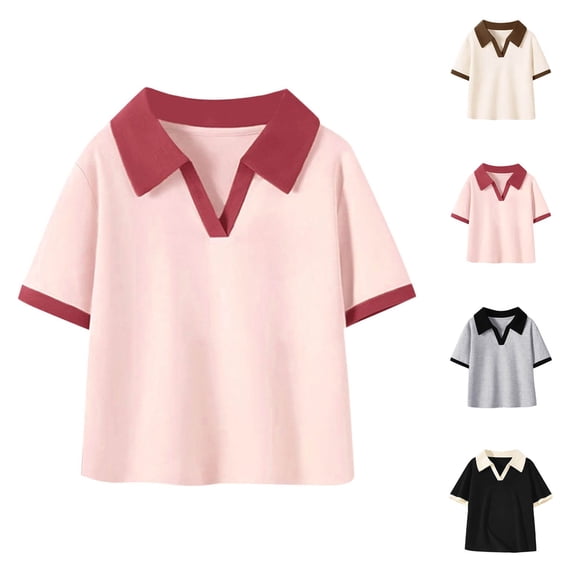 Swuxness Toddler Solid Color Lapel Collar Short Sleeve Tops Summer Casual T-Shirts for Boys Girls Gray