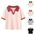 thumbnail image 1 of Swuxness Toddler Solid Color Lapel Collar Short Sleeve Tops Summer Casual T-Shirts for Boys Girls Pink, 1 of 3