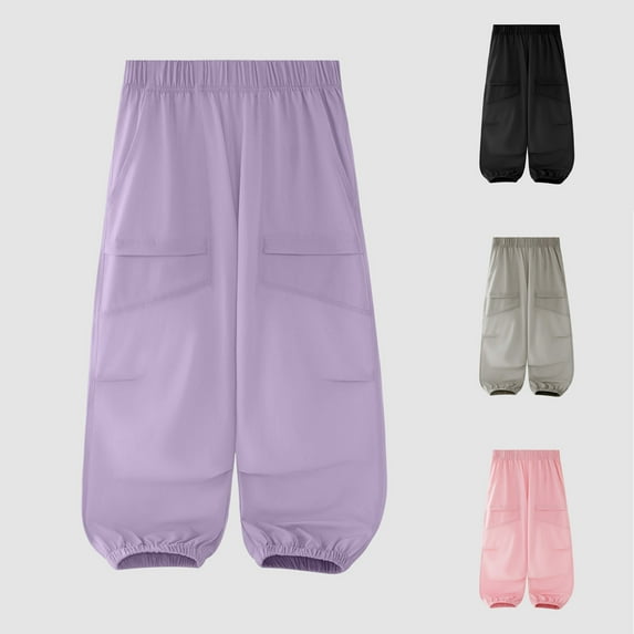 Swuxness Toddler Sports Pants, Kids Spring Pants, Children's Spring and Summer Solid Color Casual Sports Slim Work Pants Pockets Length for Kids Pink, 13-14 Years