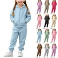 thumbnail image 1 of Swuxness Toddler Sweatshirt Sets, Kids Fall Long Sets, Two Piece Set Of Long Sleeve Hooded Open Zipper Sports Casual Tops Pants with Solid Color Velvet Added Blue, 140, 1 of 5