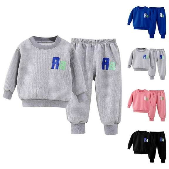 Swuxness Toddler Sweatshirt Sets, Plus Size Sets for Kids, Boys and Girls Long Sleeved Round Neck Printed Sweatshirt Two-piece Set with Elastic Waist and Long Pants Black, 4 Years