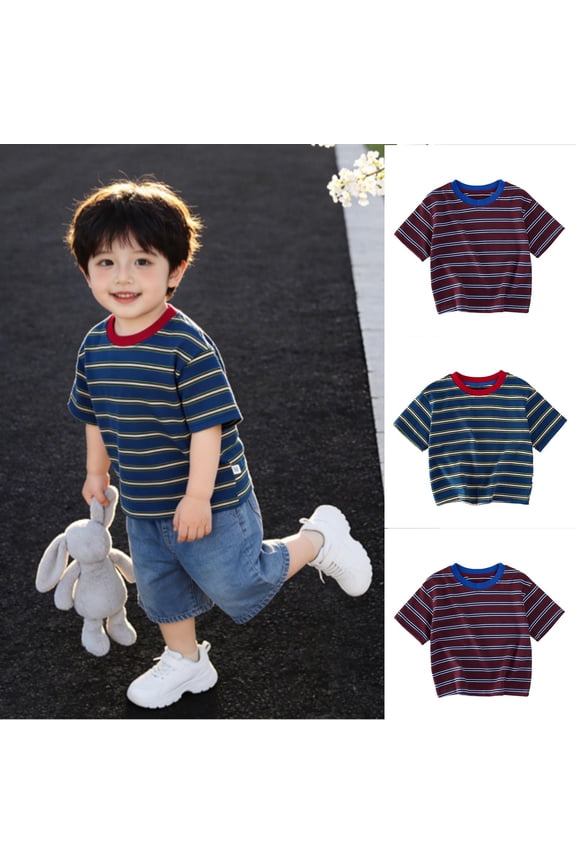 Toddler T-Shirts Short Sleeve Raglan Shoulder Striped Round Neck Leisure Summer