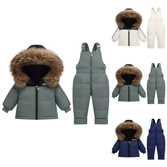 Swuxness Toddler Thickened Warm Sets, Kids Winter Sets, Boys and Girls Kids Winter Thick Detachable Crotch Overalls Two-piece Down Jacket Dark Blue, 90