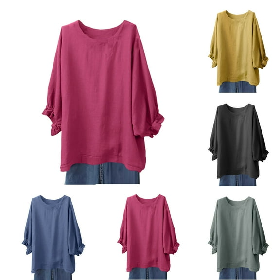 Swuxness Women 3/4 Sleeve Casual Shirts, Spring and Summer Tops, Ladies Crew Neck Solid Color Fashion Comfortable Loose Pullover Tee White, XL