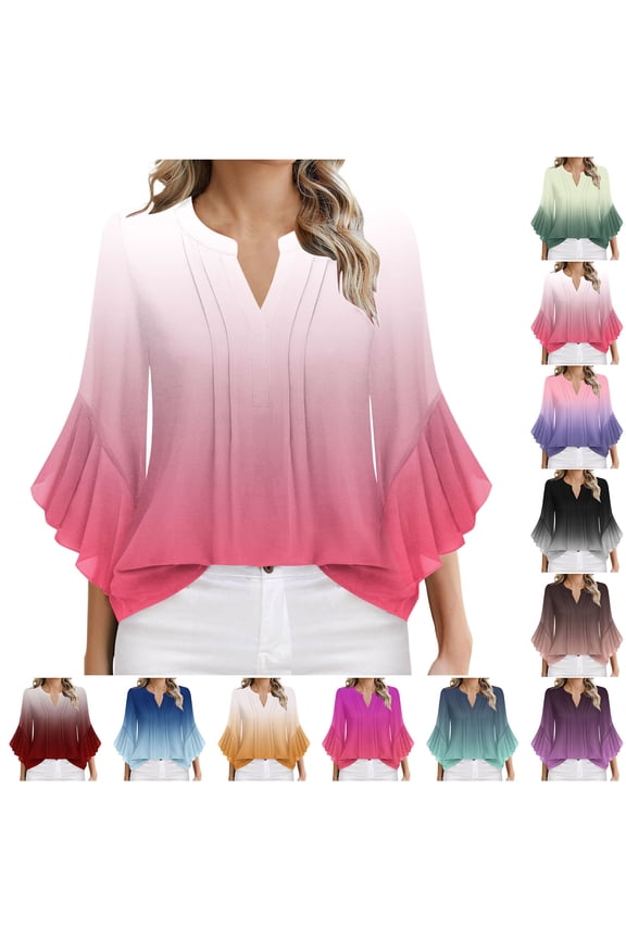 Women 3/4 Sleeve Casual Shirts, Spring and Summer Tops, Ladies V-Neck Printed Comfortable Fashion Loose Pullover Tee Watermelon Red, XXL