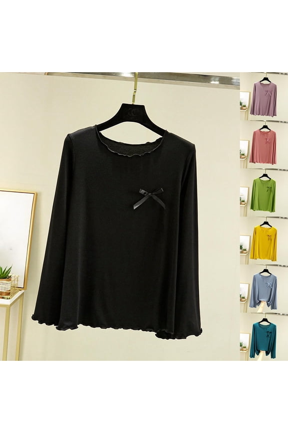 Women Casual Soft Undershirt, Women's Long Sleeve Tops, Women's Solid Color Warm Comfortable Crew Neck Layering Top Shirt for Ladies Purple, XXL