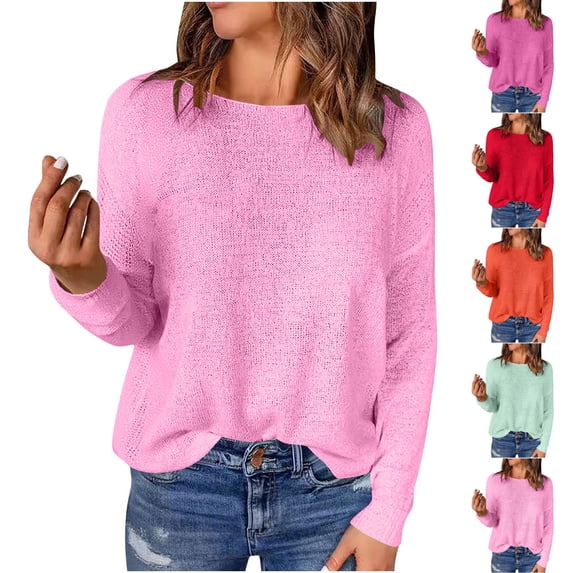 Swuxness Women Casual T-Shirt, Women's Long Sleeve Tops, Women Solid Color Crew Neck Pullover Top Comfortable Fashion Blouse for Ladies Orange, L