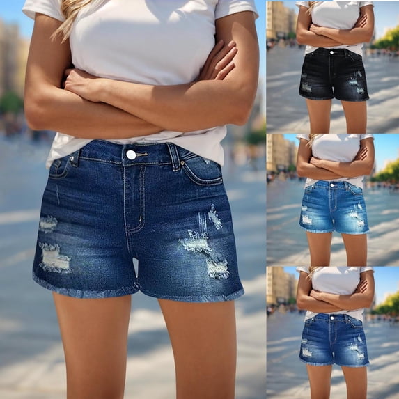 Swuxness Women Denim Shorts Pants, Spring and Summer Casual Pants, Ladies Fashion Elastic Waist Pocket Loose Comfortable Stretchy Jeans Light Blue, XL