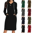 thumbnail image 1 of Swuxness Women Hoodie Long Sleeve Sweatshirts Dress, Women Mid Length Dresses, Women's Solid Color V Neck Hooded Knee Length Sweatshirt Dress with Pockets Wine, M, 1 of 5