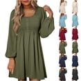 thumbnail image 1 of Swuxness Women Long Sleeve A Line Mini Dress, Women Casual Mini Dresses, Women's Elegant Casual Solid Color Crew Neck Knee Length Dress Navy, L, 1 of 4