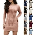 thumbnail image 1 of Swuxness Women Long Sleeve Knit Sweater Dresses, Women Casual Mini Dresses, Women's Solid Color Mid Length Cable Knit Layering Sweater Slim Short Dress Gray, XL, 1 of 5