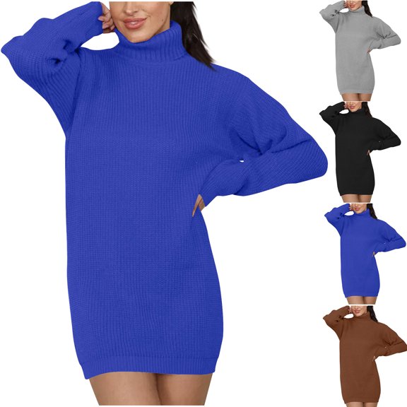 Swuxness Women Long Sleeve Knit Sweater Dresses, Women Fall Dress, Women's Solid Color Lapel Loose Knit Large Size Sweater Short Dress Gray, XXXL