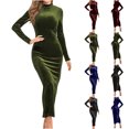 thumbnail image 1 of Swuxness Women Long Sleeves Bodycon Dress, Women Casual Maxi Dresses, Women's Solid Color Semi High Neck Knit Slim Comfortable Soft Long Dress Blue, S, 1 of 5