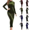 thumbnail image 1 of Swuxness Women Long Sleeves Bodycon Dress, Women Casual Maxi Dresses, Women's Solid Color Semi High Neck Knit Slim Comfortable Soft Long Dress Wine, XXL, 1 of 5