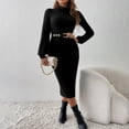 thumbnail image 1 of Swuxness Women Long Sleeves Bodycon Dresses, Women Casual Maxi Dresses, Women's Solid Color Turtleneck Slim Maxi Long Dress with Belt Black, XXL, 1 of 4