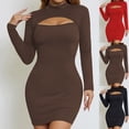 thumbnail image 1 of Swuxness Women Long Sleeves Bodycon Dresses, Women Casual Mini Dresses, Women's Solid Color Crew Neck Slim Bodycon Comfortable Mini Short Dress Brown, M, 1 of 5