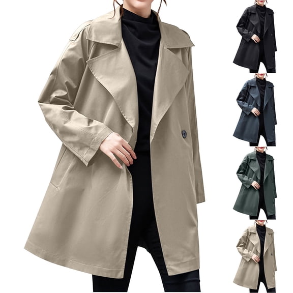 Swuxness Women Plus Size Trench Jacket, Women Long Sleeve Coat, Womens Solid Color Vintage Style Mid Long Outerwear Comfortable Windbreaker Jacket for Ladies Green, L