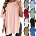thumbnail image 1 of Swuxness Women Short Sleeve Casual T Shirts, Spring and Summer Long Tops, Ladies Crew Neck Solid Color Fashion Comfortable Loose Pullover Tee Green, XL, 1 of 5