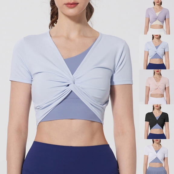 Swuxness Women Short Sleeve Casual T Shirts, Spring and Summer Short Tops, Ladies Fashion Comfy Tight Fitting Drying Yoga Blouse Pink, S