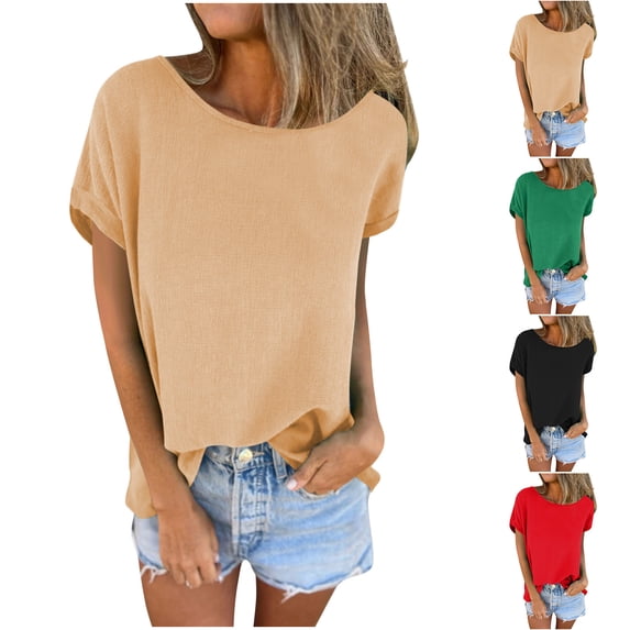 Swuxness Women Short Sleeve Casual T Shirts, Spring and Summer Tops, Ladies Crew Neck Fashion Comfy Loose Pullover Blouses Green, M