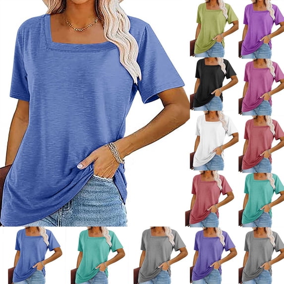 Swuxness Women Short Sleeve Casual T Shirts, Spring and Summer Tops, Ladies Crew Neck Fashion Comfy Loose Pullover Blouses Red, S