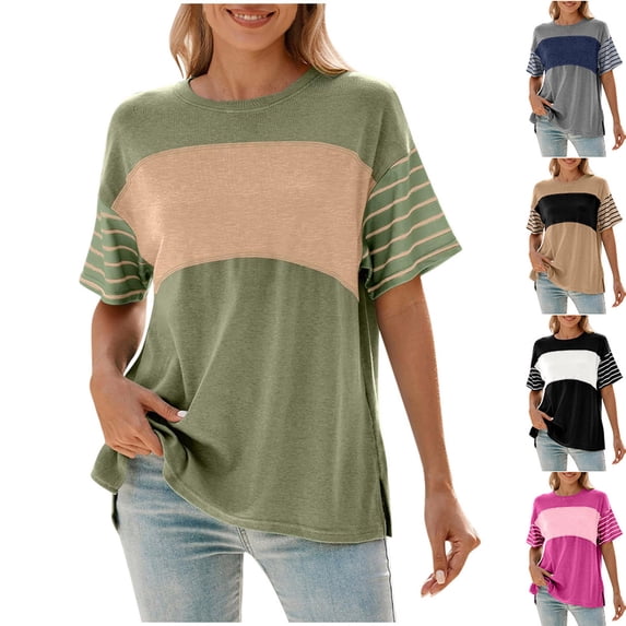 Swuxness Women Short Sleeve Casual T Shirts, Spring and Summer Tops, Ladies Crew Neck Print Comfortable Fashion Loose Pullover Blouse Gray, S