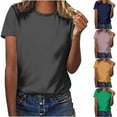 thumbnail image 1 of Swuxness Women Short Sleeve Casual T Shirts, Spring and Summer Tops, Ladies Crew Neck Solid Color Fashion Comfortable Loose Pullover Tee Green, L, 1 of 5