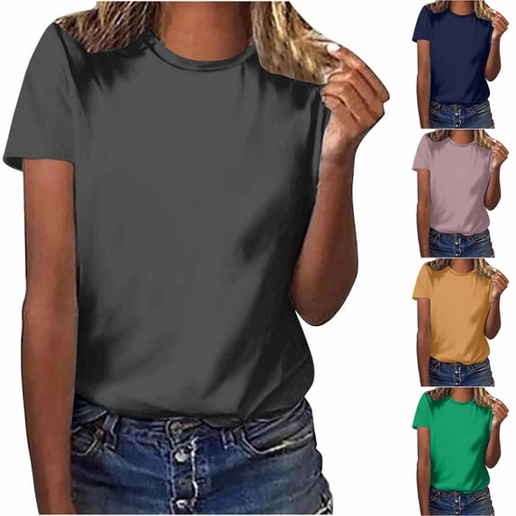 Swuxness Women Short Sleeve Casual T Shirts, Spring and Summer Tops, Ladies Crew Neck Solid Color Fashion Comfortable Loose Pullover Tee Green, L