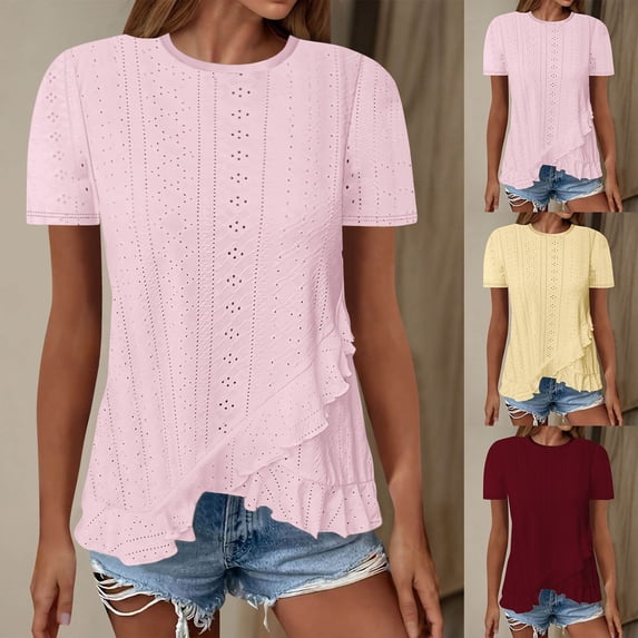 Swuxness Women Short Sleeve Casual T Shirts, Spring and Summer Tops, Ladies Crew Neck Solid Color Fashion Comfortable Loose Pullover Tee Wine, XL
