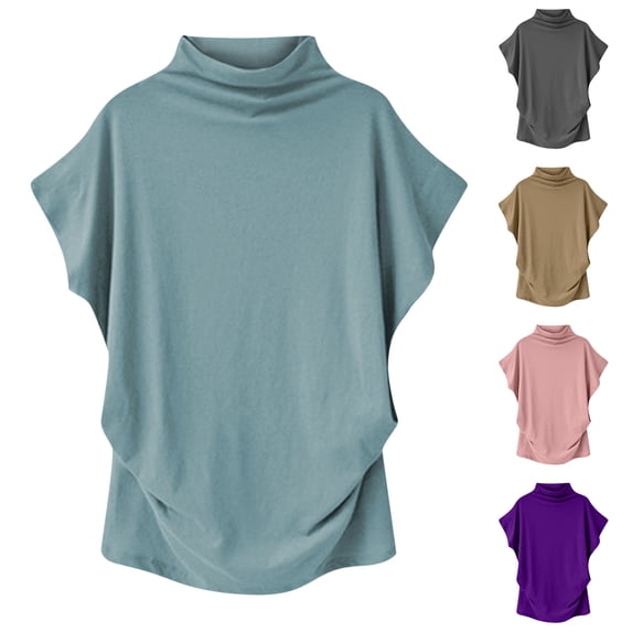 Swuxness Women Short Sleeve Casual T Shirts, Spring and Summer Tops, Ladies Fashion Solid Color High Neck Comfy Blouse Pink, M