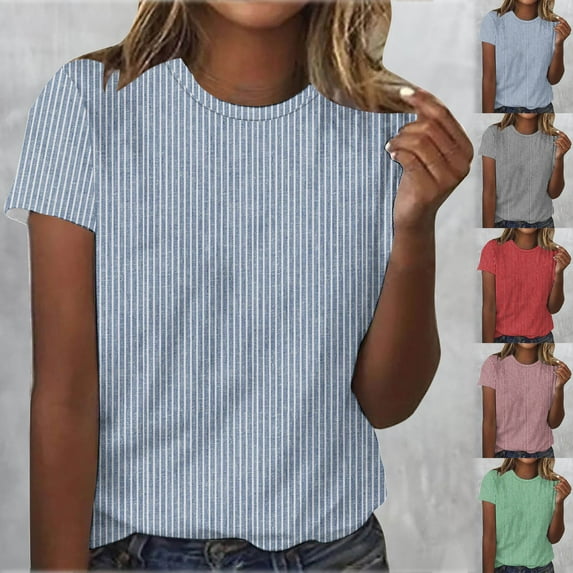 Swuxness Women Short Sleeve Casual T Shirts, Spring and Summer Tops, Ladies Printed Comfortable Fashion Pullover Loose Blouse Gray, L