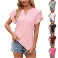 thumbnail image 1 of Swuxness Women Short Sleeve Casual T Shirts, Spring and Summer Tops, Ladies V-Neck Solid Color Comfortable Fashion Loose Pullover Tee Black, S, 1 of 4
