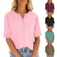 thumbnail image 1 of Swuxness Women Short Sleeve Casual T Shirts, Spring and Summer Tops, Ladies V-Neck Solid Color Comfortable Fashion Loose Pullover Tee Black, S, 1 of 5