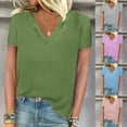 thumbnail image 1 of Swuxness Women Short Sleeve Casual T Shirts, Spring and Summer Tops, Ladies V-Neck Solid Color Comfortable Fashion Loose Pullover Tee Purple, L, 1 of 5