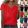 thumbnail image 1 of Swuxness Women Short Sleeve Casual T Shirts, Spring and Summer Tops, Ladies V-Neck Solid Color Comfortable Fashion Loose Pullover Tee Red, M, 1 of 5