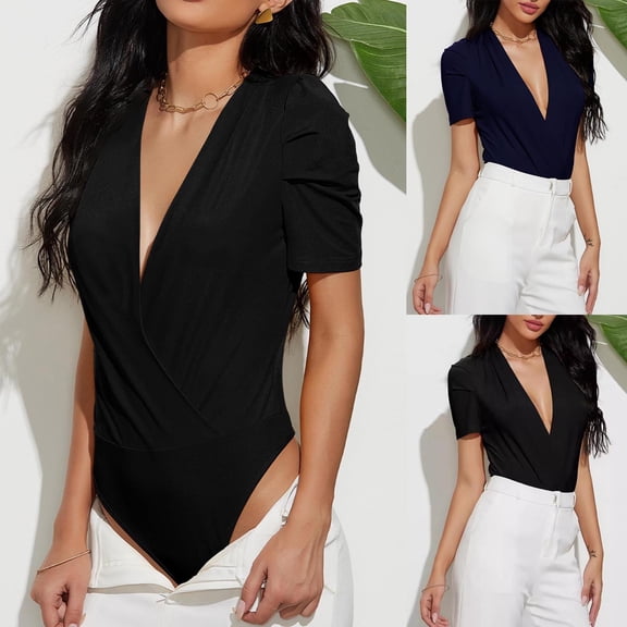 Swuxness Women Short Sleeve Casual T Shirts, Spring and Summer Tops, Ladies V-Neck Solid Color Comfortable Fashion Slim Pullover Tee Blue, L