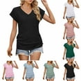 thumbnail image 1 of Swuxness Women Short Sleeve Casual T Shirts, Spring and Summer Tops, Ladies V-Neck Solid Color Comfortable Fashion Slim Pullover Tee Sky Blue, XXL, 1 of 4