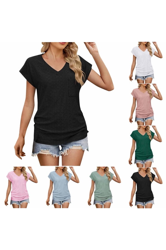 Women Short Sleeve Casual T Shirts, Spring and Summer Tops, Ladies V-Neck Solid Color Comfortable Fashion Slim Pullover Tee White, XL