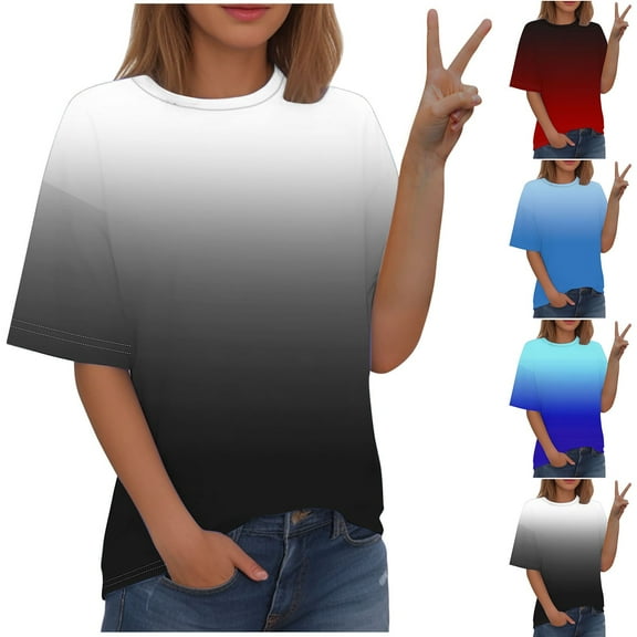 Swuxness Women Short Sleeve Plus Size T Shirts, Spring and Summer Casual Tops, Ladies Crew Neck Print Comfortable Fashion Loose Pullover Blouse Black, L