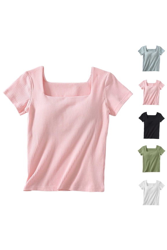 Women Short-Sleeve Top Pajamas Solid Color Integrated Bra Chest Pads Sleepwear