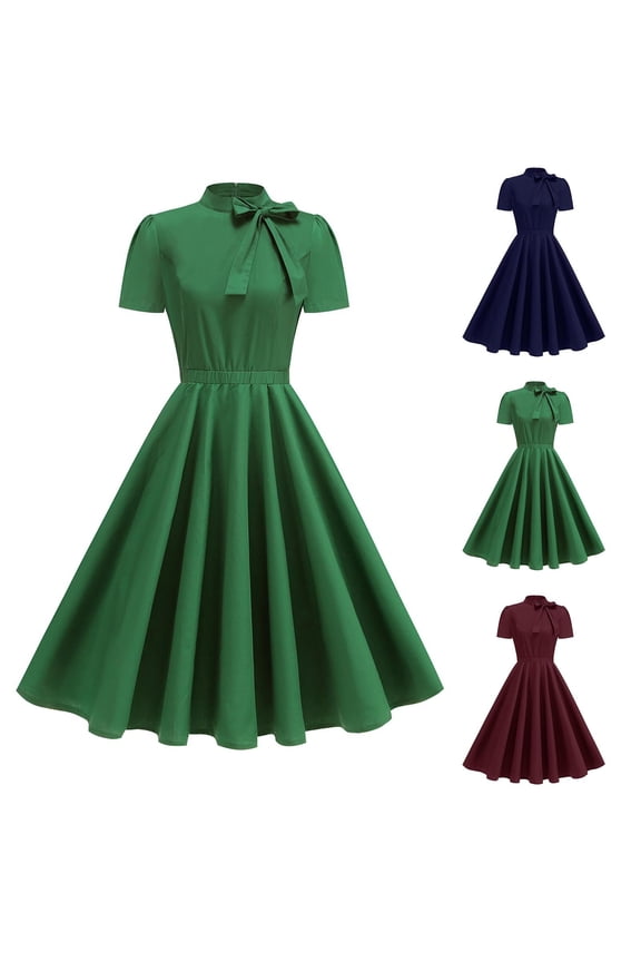 Women Short Sleeve Vintage Dress, Women Mid Length Evening Gown, Women's 3/4 Sleeves Fitted Waist Elegant Slim Long Evening Gown Dress Green, S